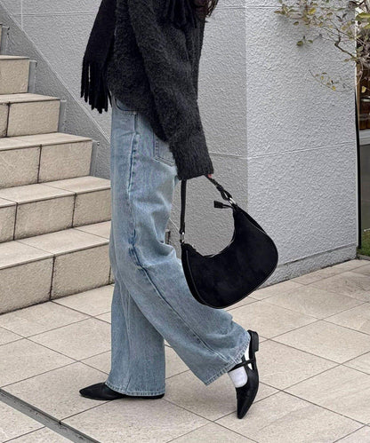 拼接麂皮圓形單肩揹包