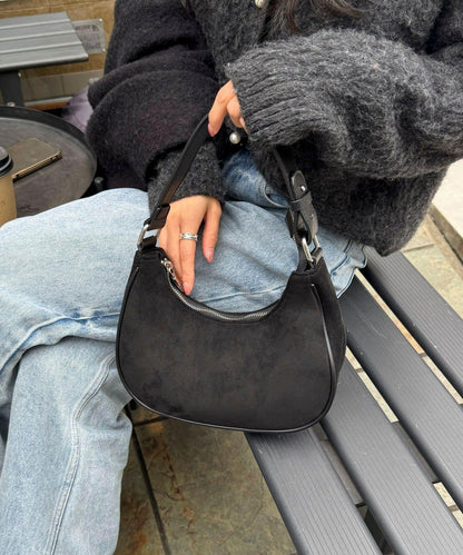 拼接麂皮圓形單肩揹包