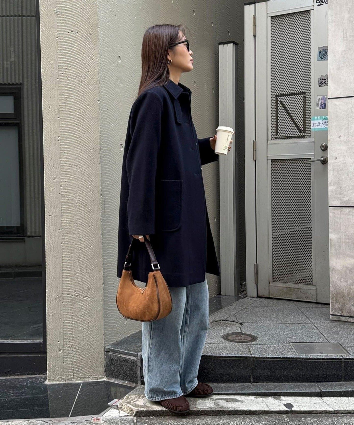 拼接麂皮圓形單肩揹包