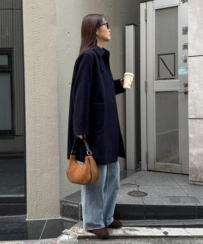 拼接麂皮圓形單肩揹包