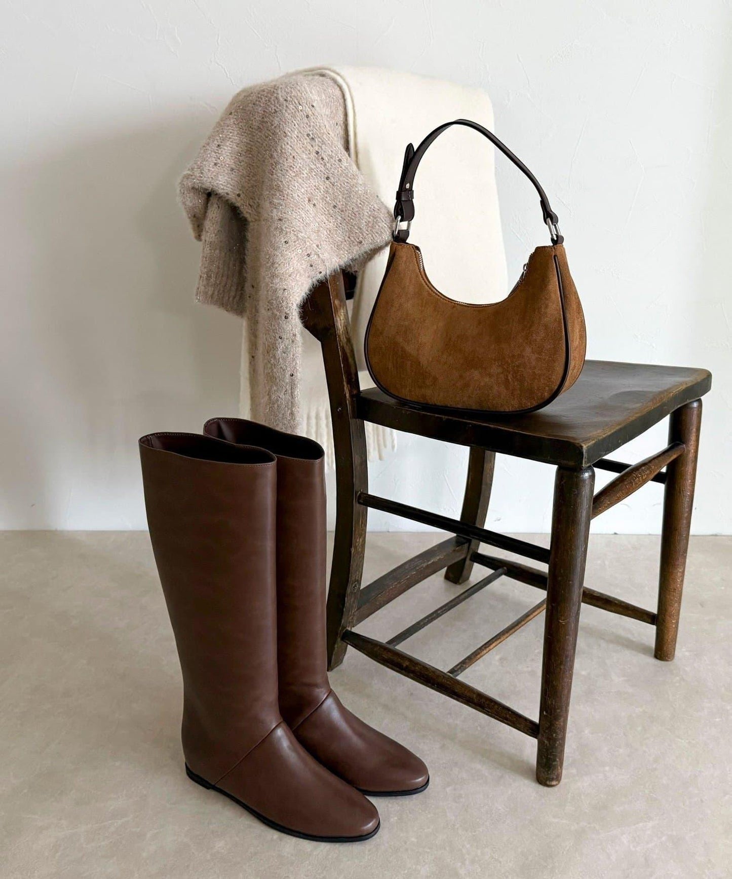 拼接麂皮圓形單肩揹包