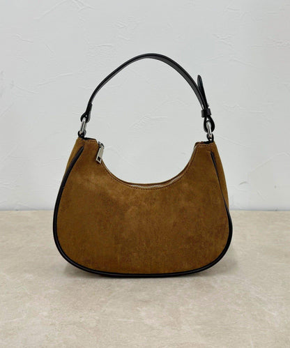 拼接麂皮圓形單肩揹包