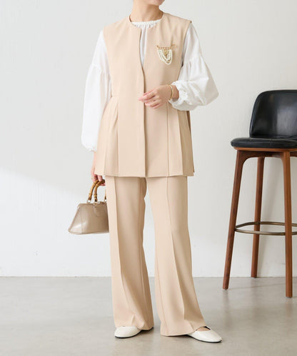 【臀部遮蓋】斜紋百褶馬甲/套裝/禮服