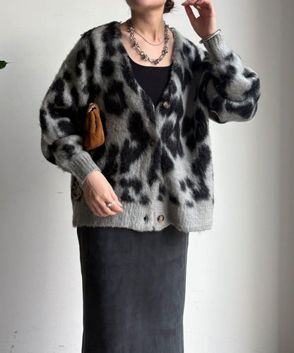 豹紋提花長毛開衫