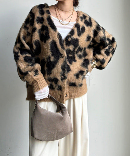 豹紋提花長毛開衫