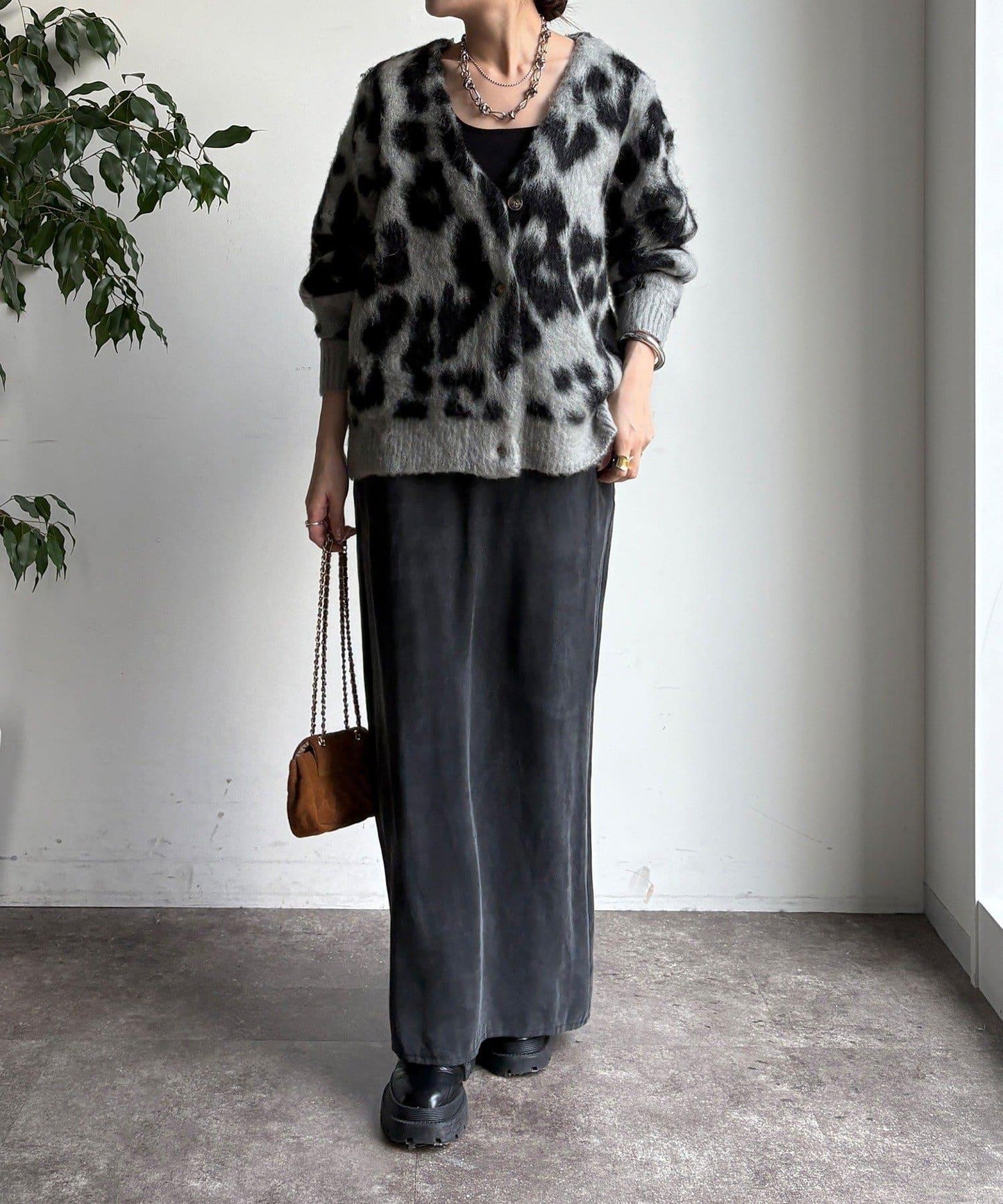 豹紋提花長毛開衫