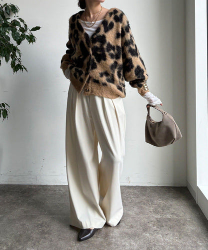 豹紋提花長毛開衫