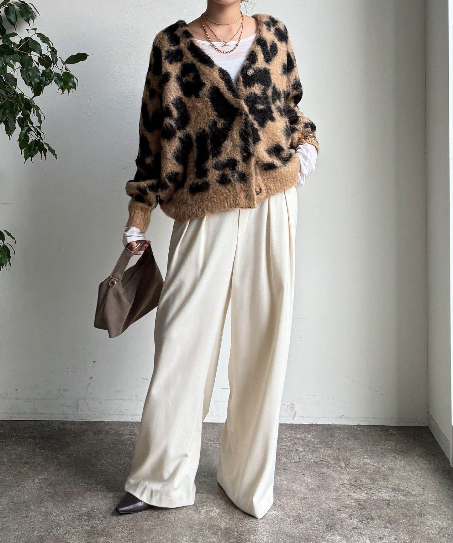 豹紋提花長毛開衫