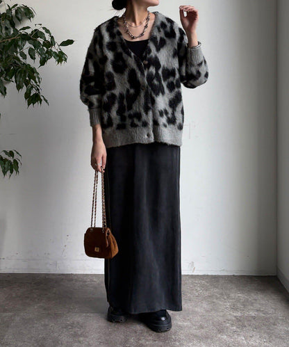 豹紋提花長毛開衫