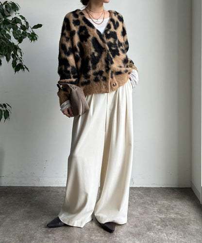 豹紋提花長毛開衫