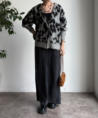 豹紋提花長毛開衫