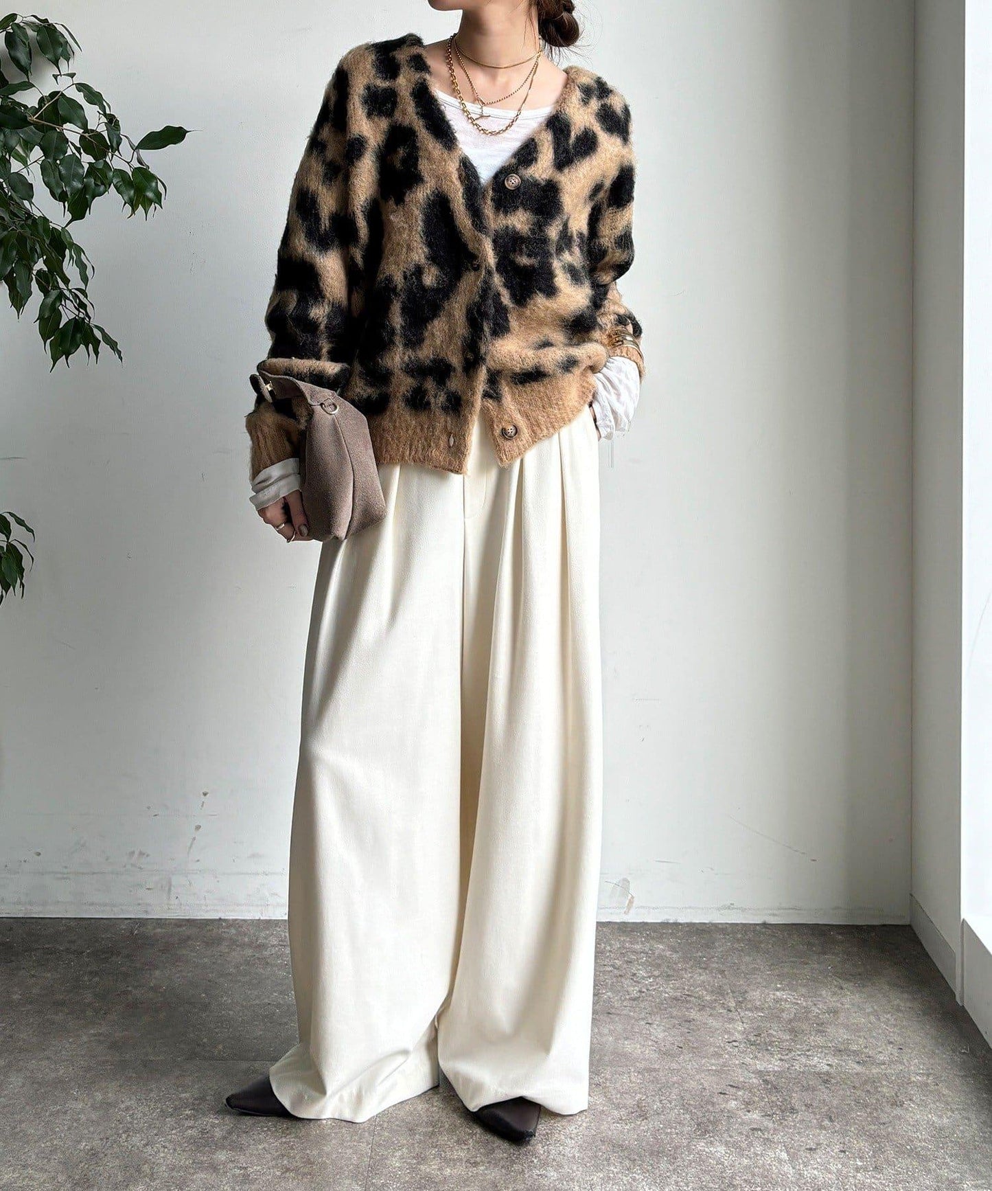 豹紋提花長毛開衫