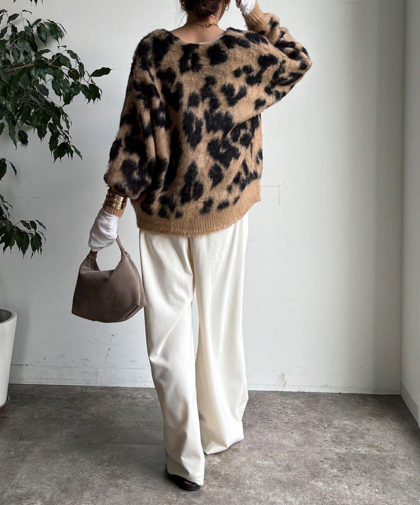 豹紋提花長毛開衫