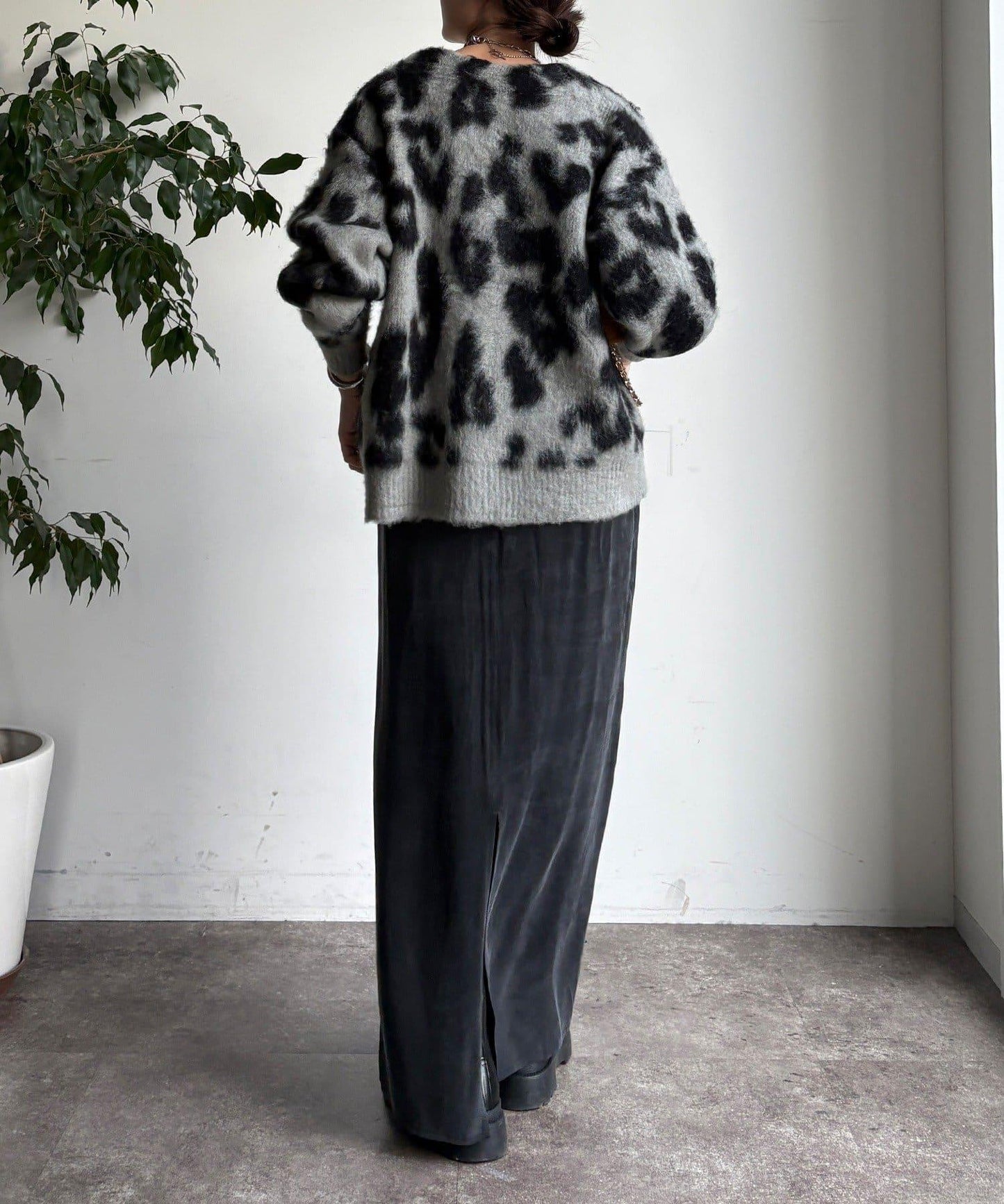 豹紋提花長毛開衫