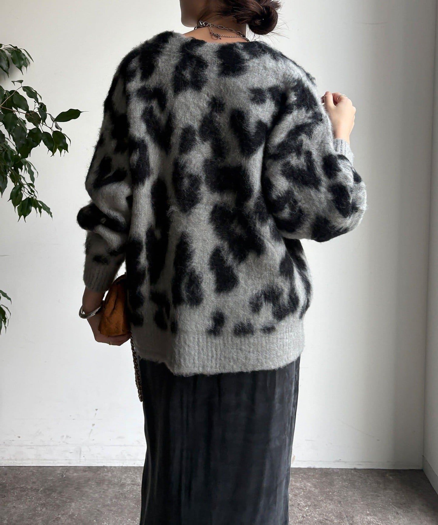 豹紋提花長毛開衫