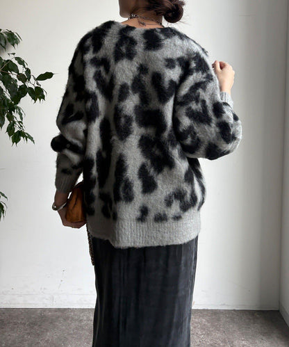 豹紋提花長毛開衫
