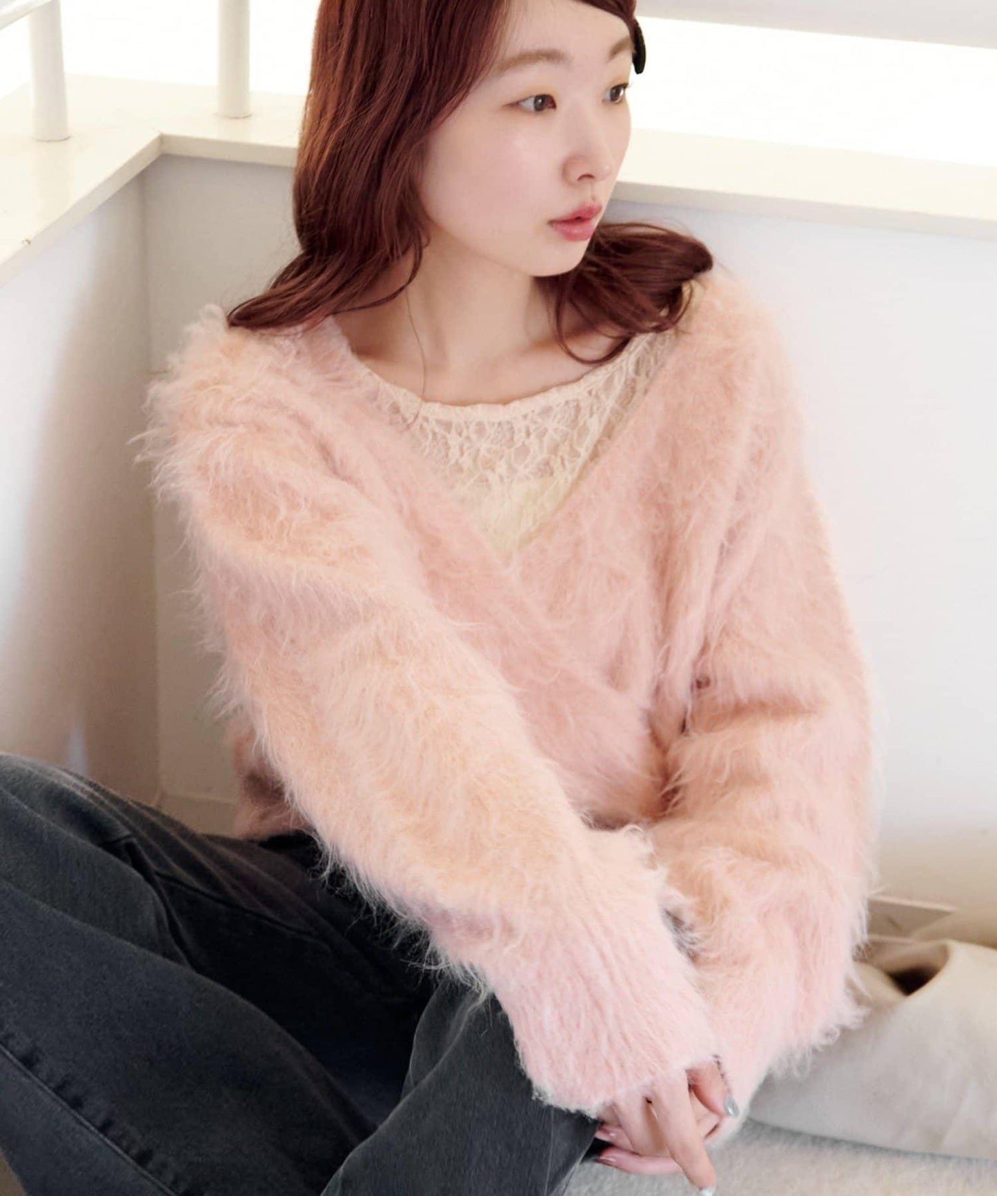 毛邊交叉針織衫