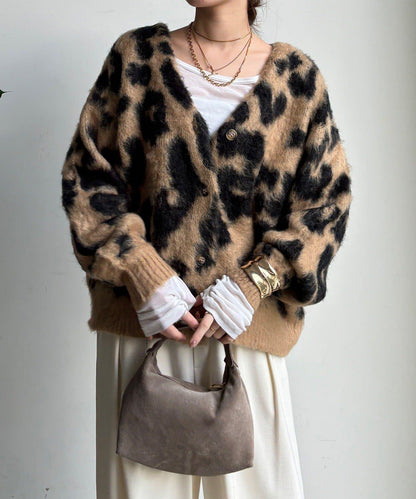 豹紋提花長毛開衫