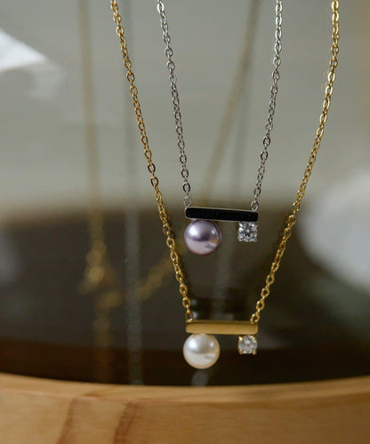 金屬過敏適用/不鏽鋼 珍珠×水晶項鍊