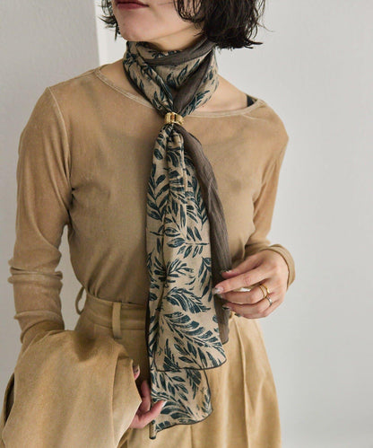 帶戒指拼色葉子圖案圍巾