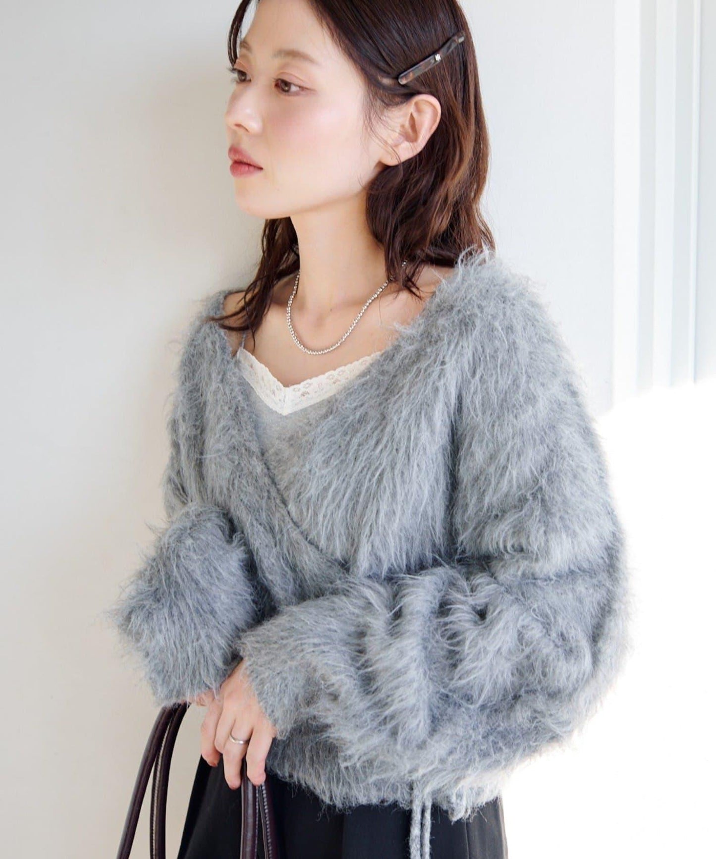 毛邊交叉針織衫