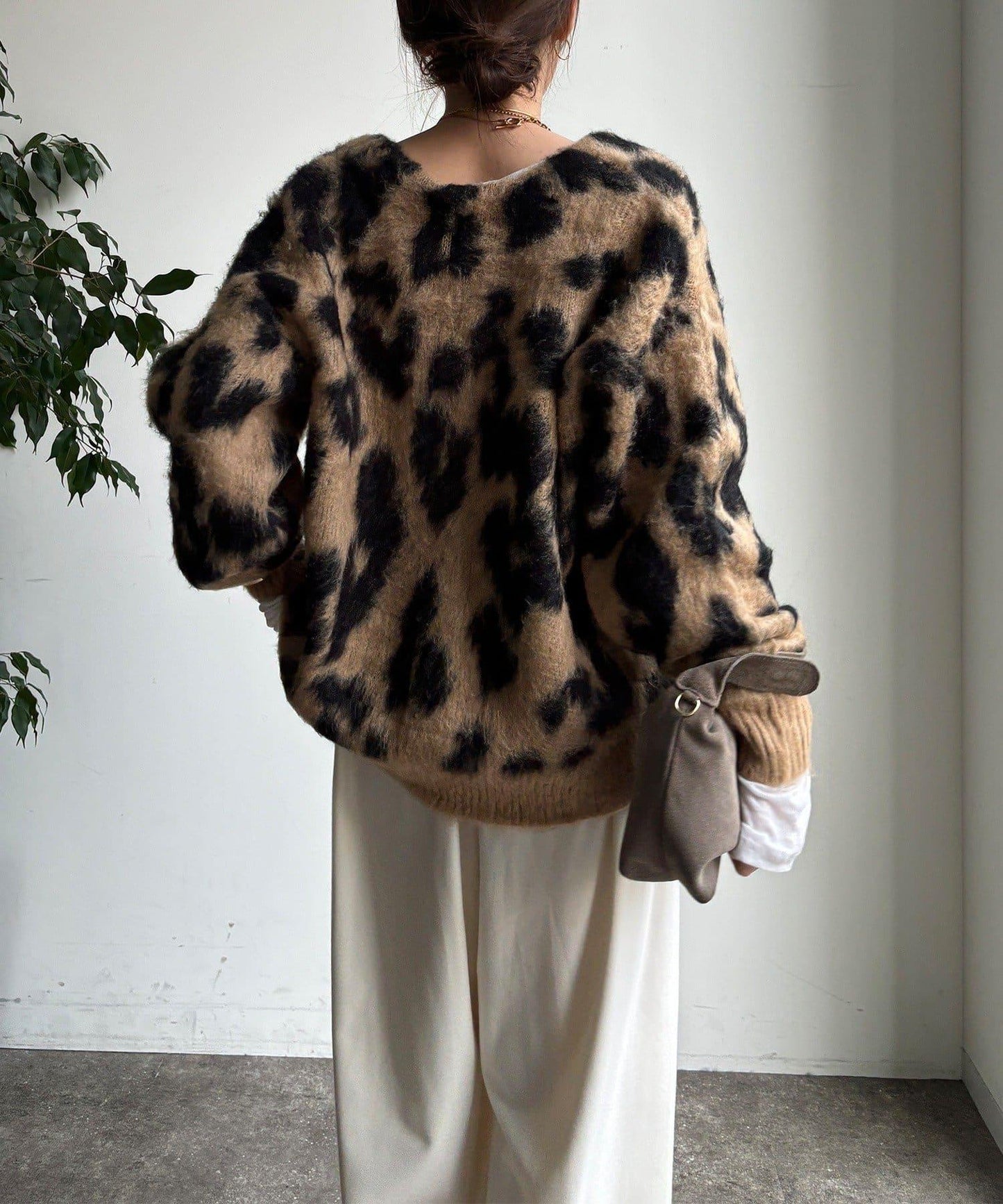 豹紋提花長毛開衫