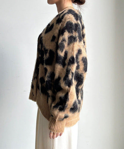 豹紋提花長毛開衫