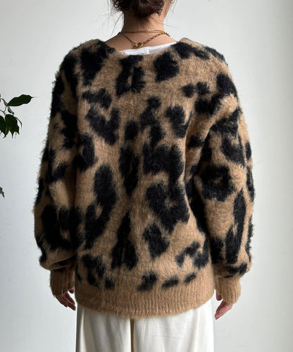 豹紋提花長毛開衫