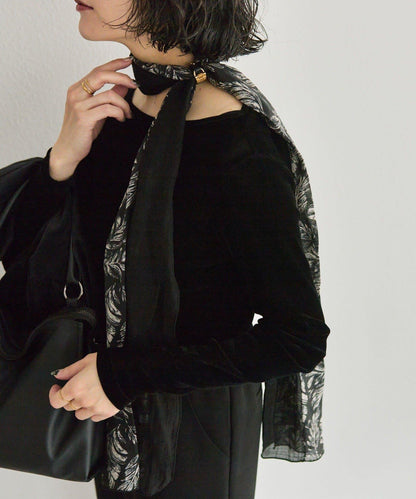 帶戒指拼色葉子圖案圍巾