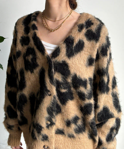 豹紋提花長毛開衫