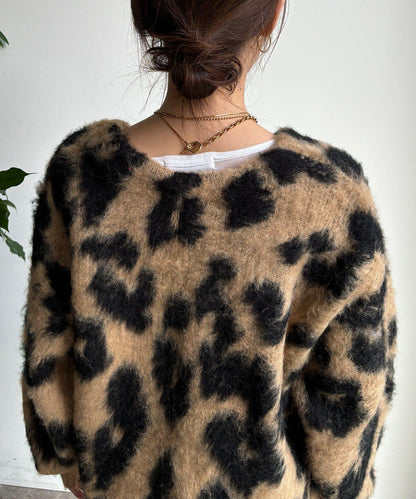 豹紋提花長毛開衫