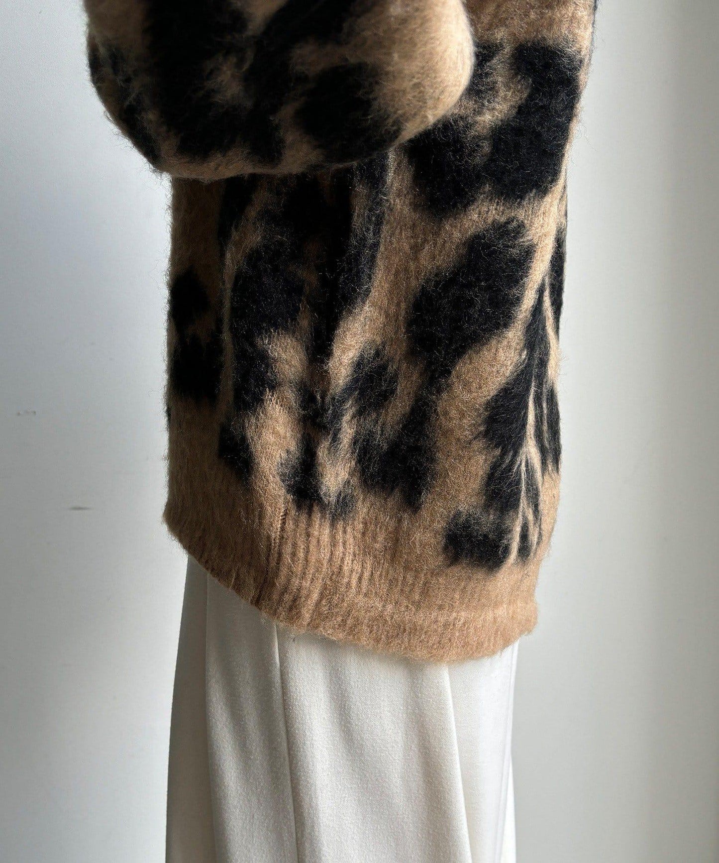 豹紋提花長毛開衫