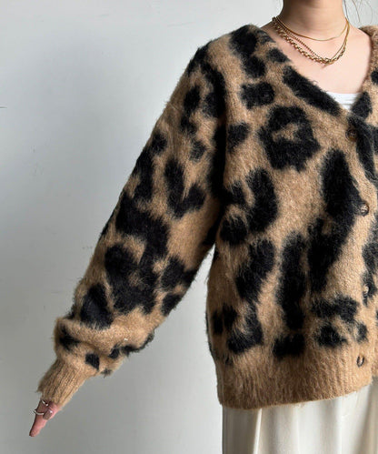 豹紋提花長毛開衫
