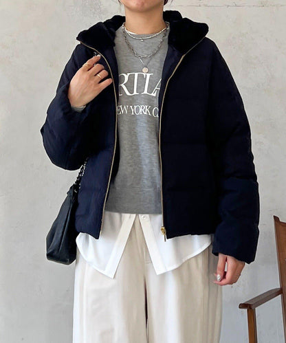 毛絨拼接輕薄羽絨服