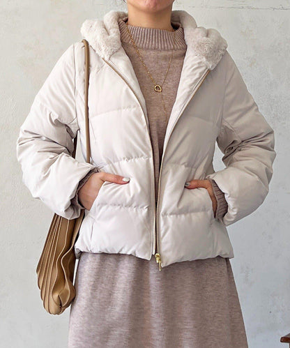 毛絨拼接輕薄羽絨服
