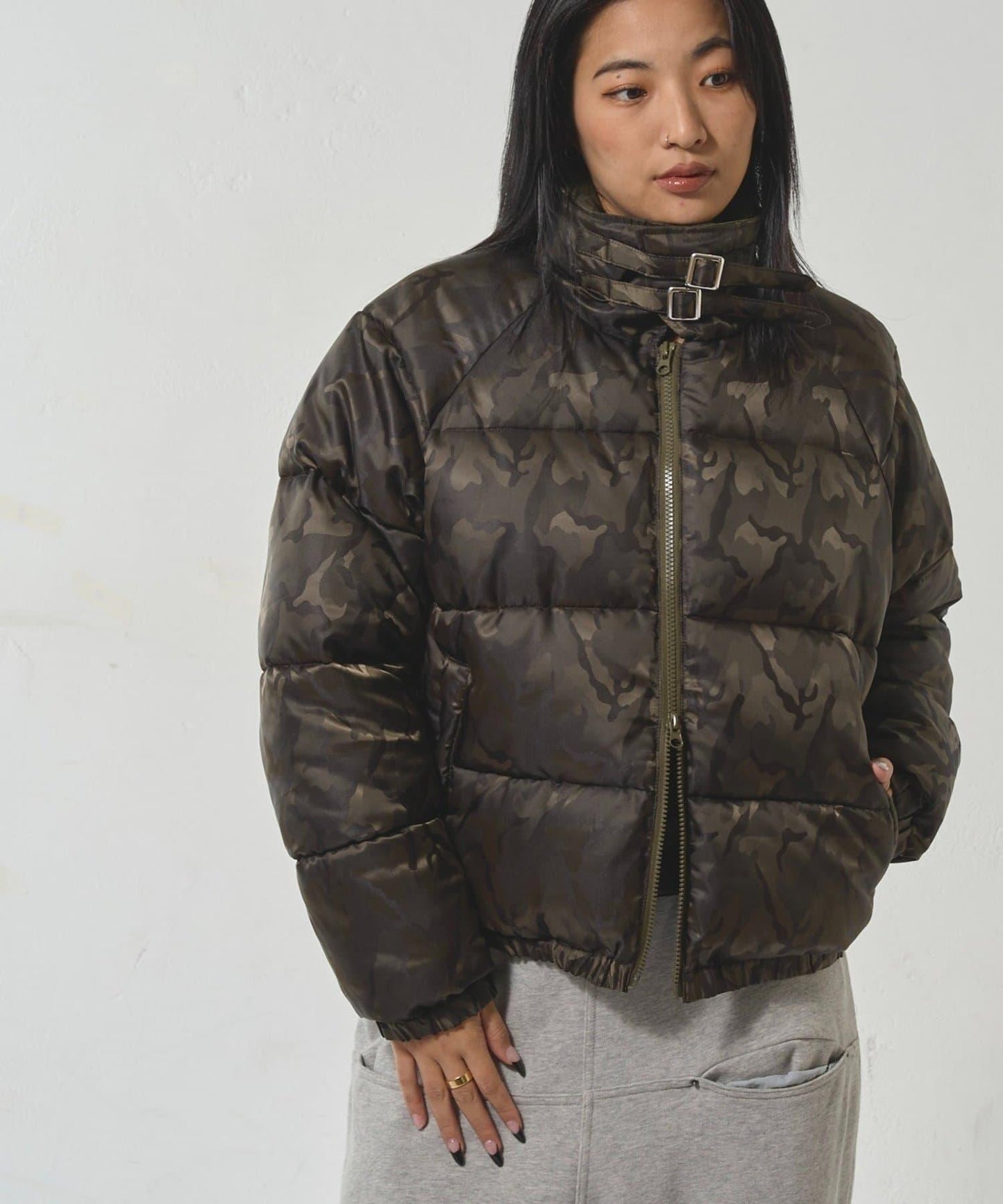 拼色圖案加厚尼龍夾克