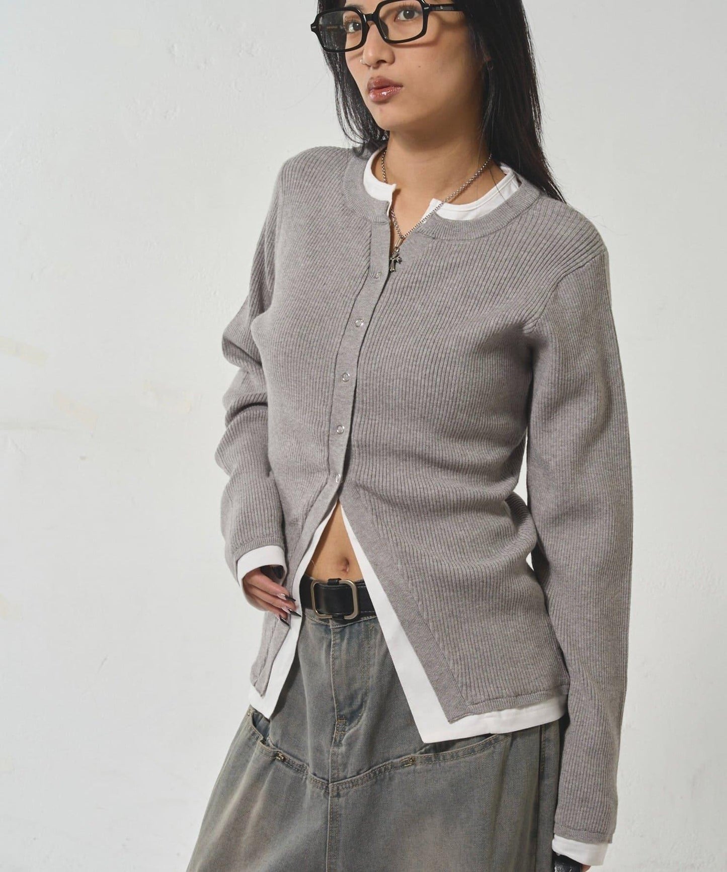 層疊亨利窄版開衫