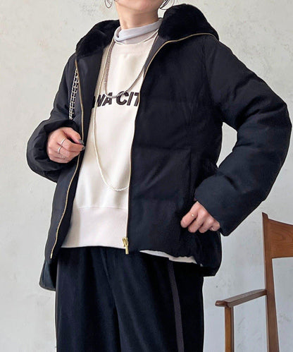 毛絨拼接輕薄羽絨服