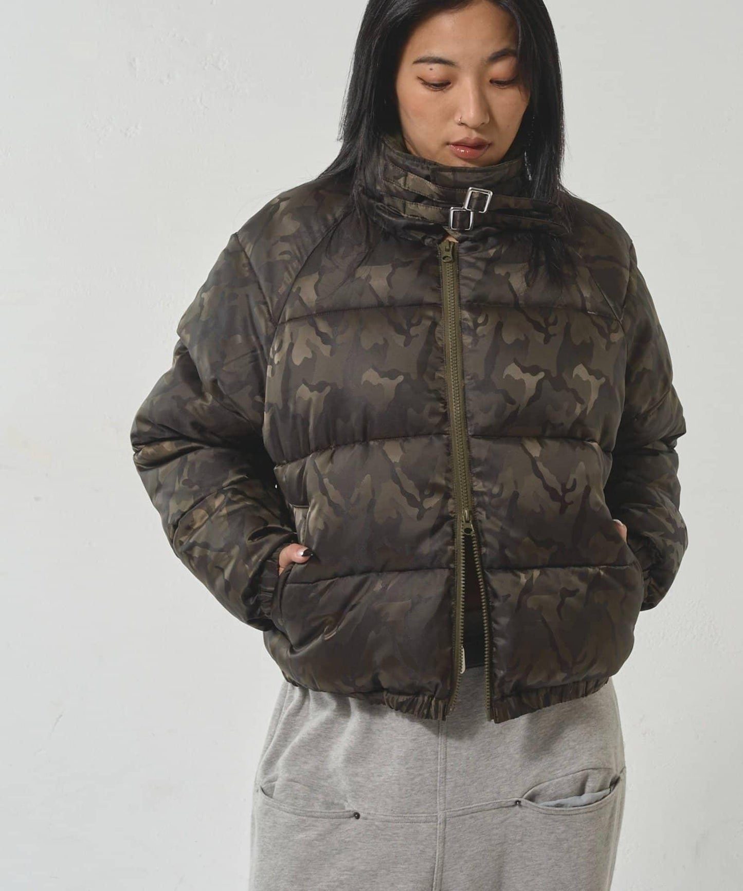 拼色圖案加厚尼龍夾克