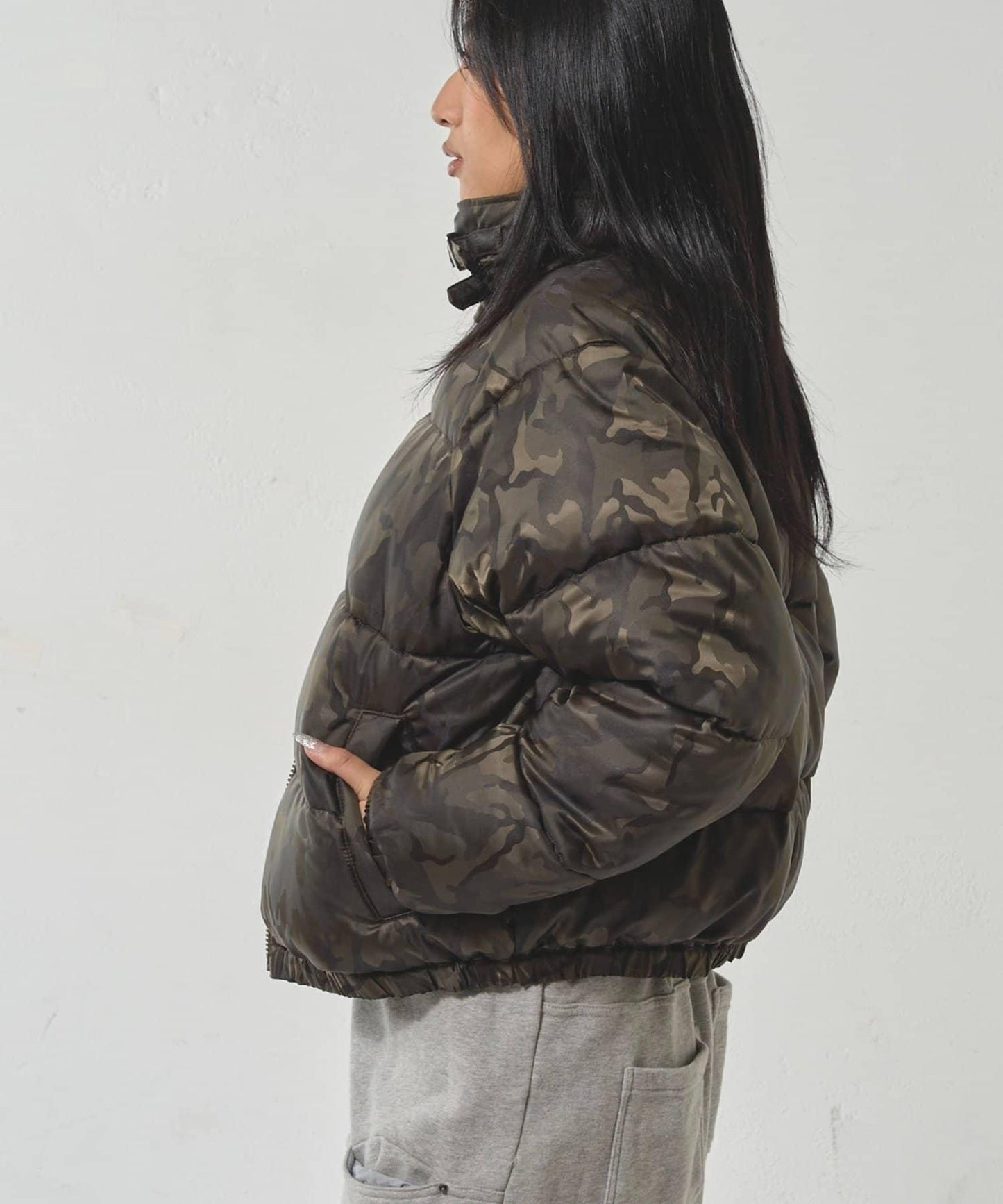 拼色圖案加厚尼龍夾克