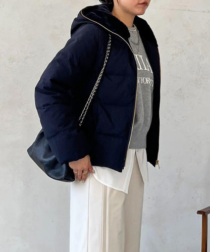 毛絨拼接輕薄羽絨服