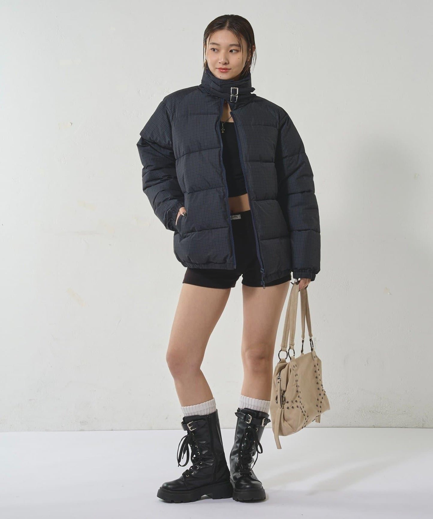 拼色圖案加厚尼龍夾克