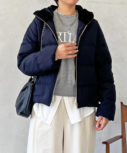 毛絨拼接輕薄羽絨服