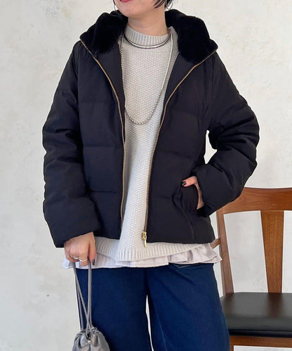 毛絨拼接輕薄羽絨服
