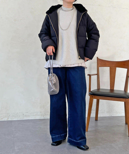 毛絨拼接輕薄羽絨服