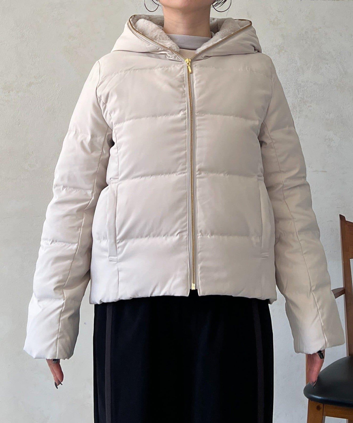 毛絨拼接輕薄羽絨服