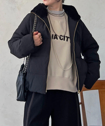 毛絨拼接輕薄羽絨服