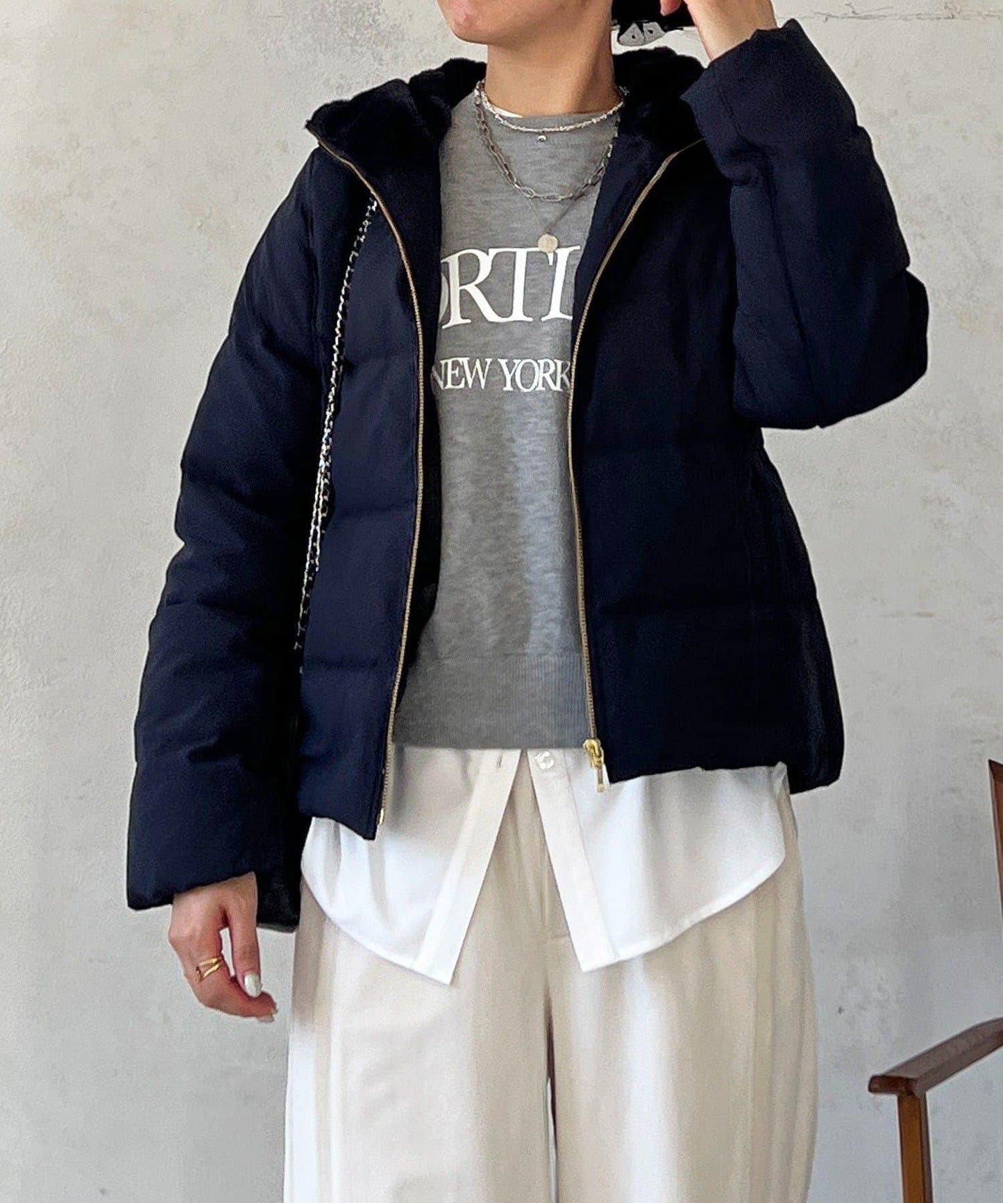 毛絨拼接輕薄羽絨服