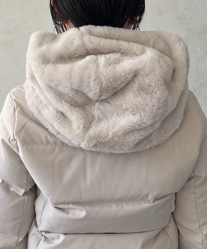 毛絨拼接輕薄羽絨服