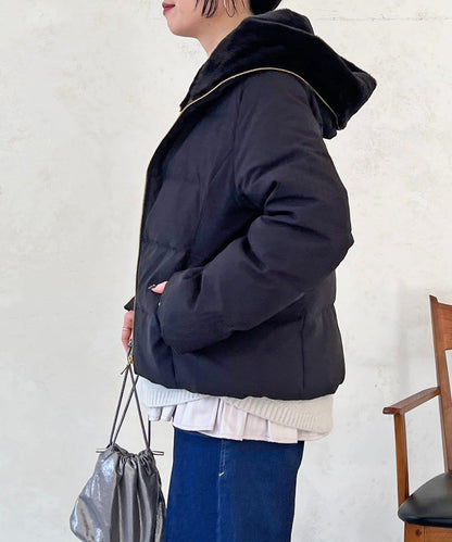 毛絨拼接輕薄羽絨服